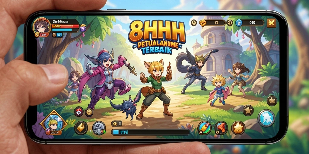 Tampilan gameplay 8HHH yang menarik dengan karakter anime.