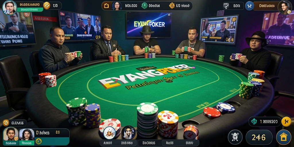 Tampilan screenshot gameplay seru dari EYANGPOKER yang menunjukkan aksi poker.