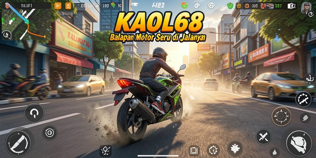 Screenshot gameplay KAOL68 yang menampilkan aksi balap motor yang mendebarkan.