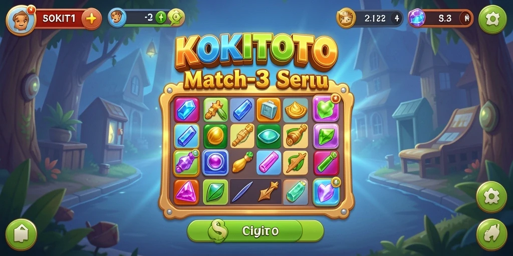 Tangkapan layar gameplay KOKITOTO yang menampilkan suasana seru permainan Match-3.