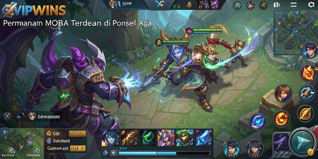 Tampilan gameplay MOBA yang menegangkan dan strategis.